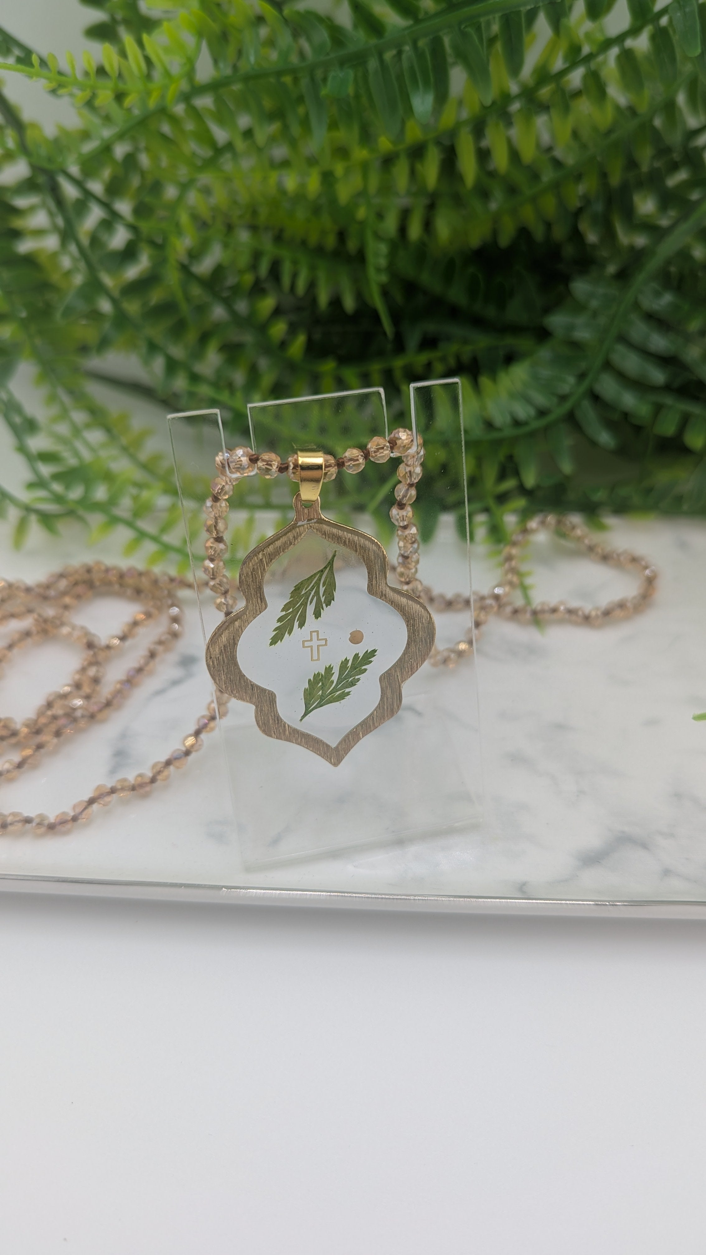 Fern leaf with Mustard Seed and Cross necklace