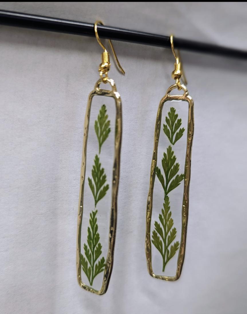 3 Fern Leaves Resin Earrings.