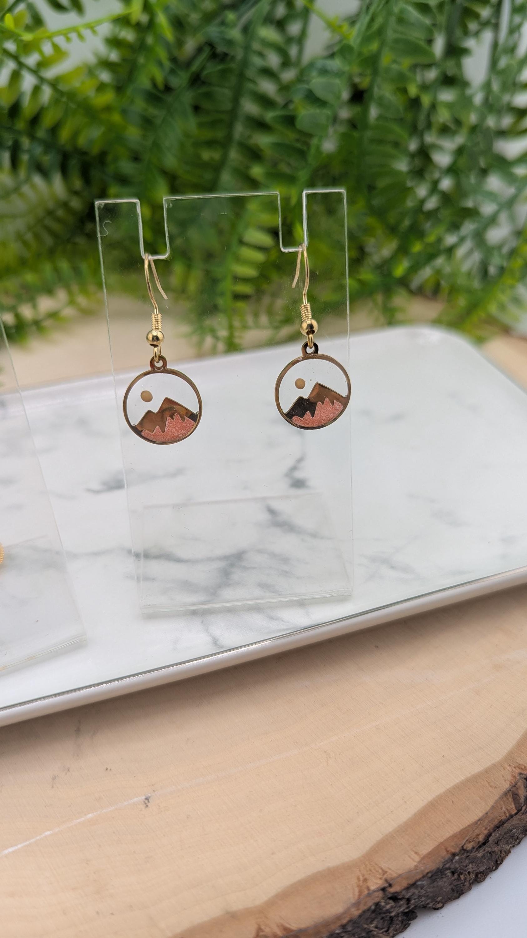 Mustard Seed Mountain Scene Necklace and Earring Set.