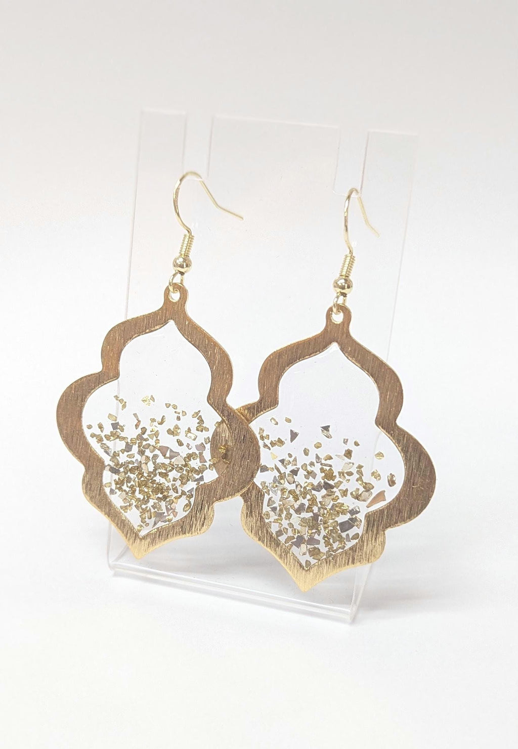Silver and Gold Confetti Resin Earrings