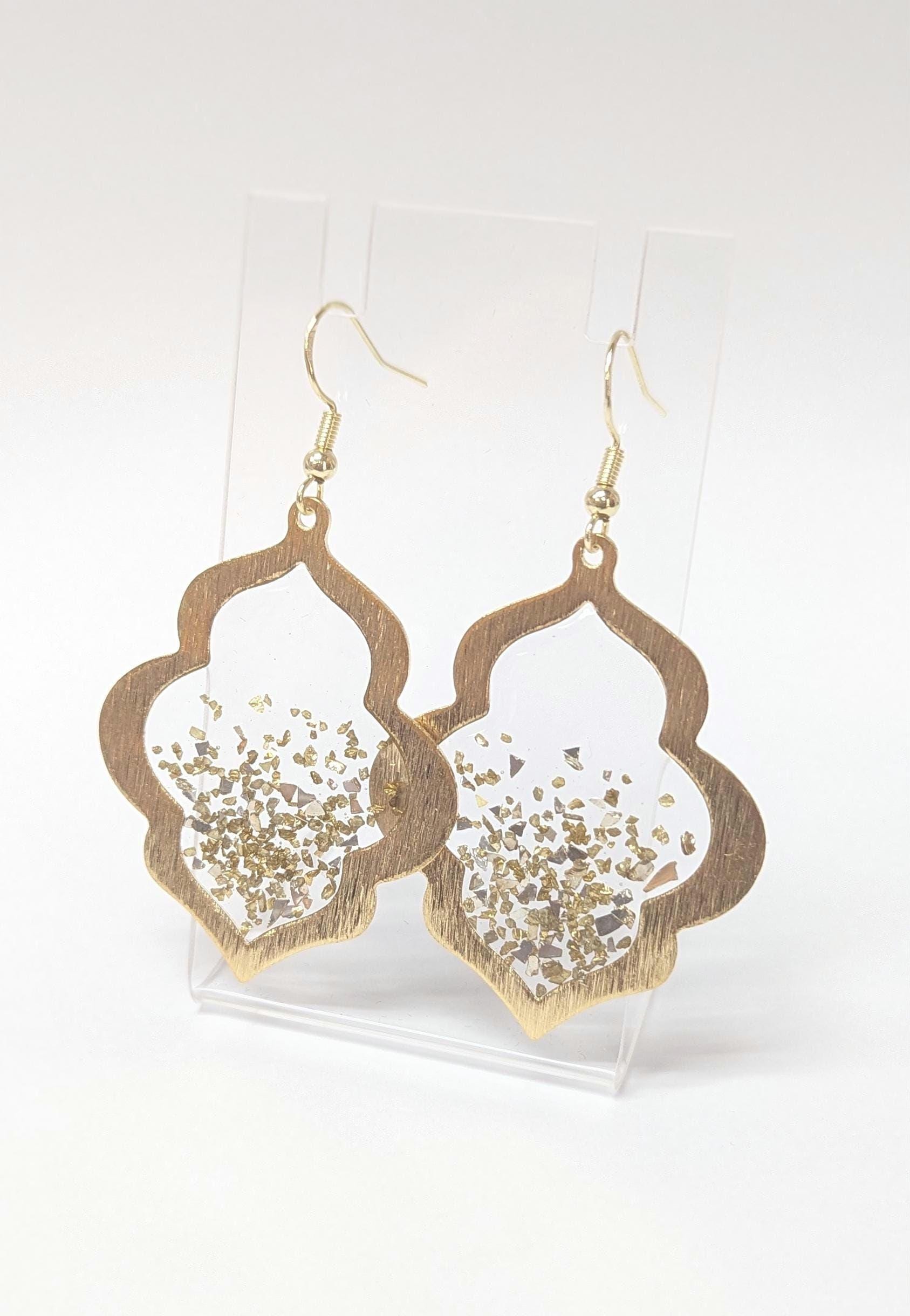 Silver and Gold Confetti Resin Earrings