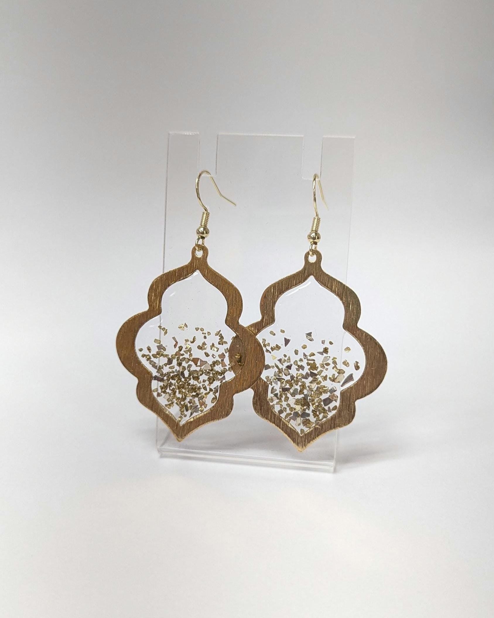 Silver and Gold Confetti Resin Earrings