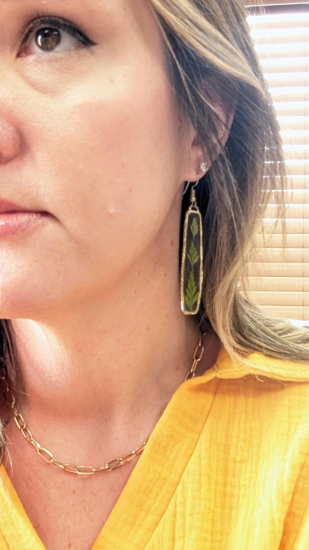 3 Fern Leaves Resin Earrings.