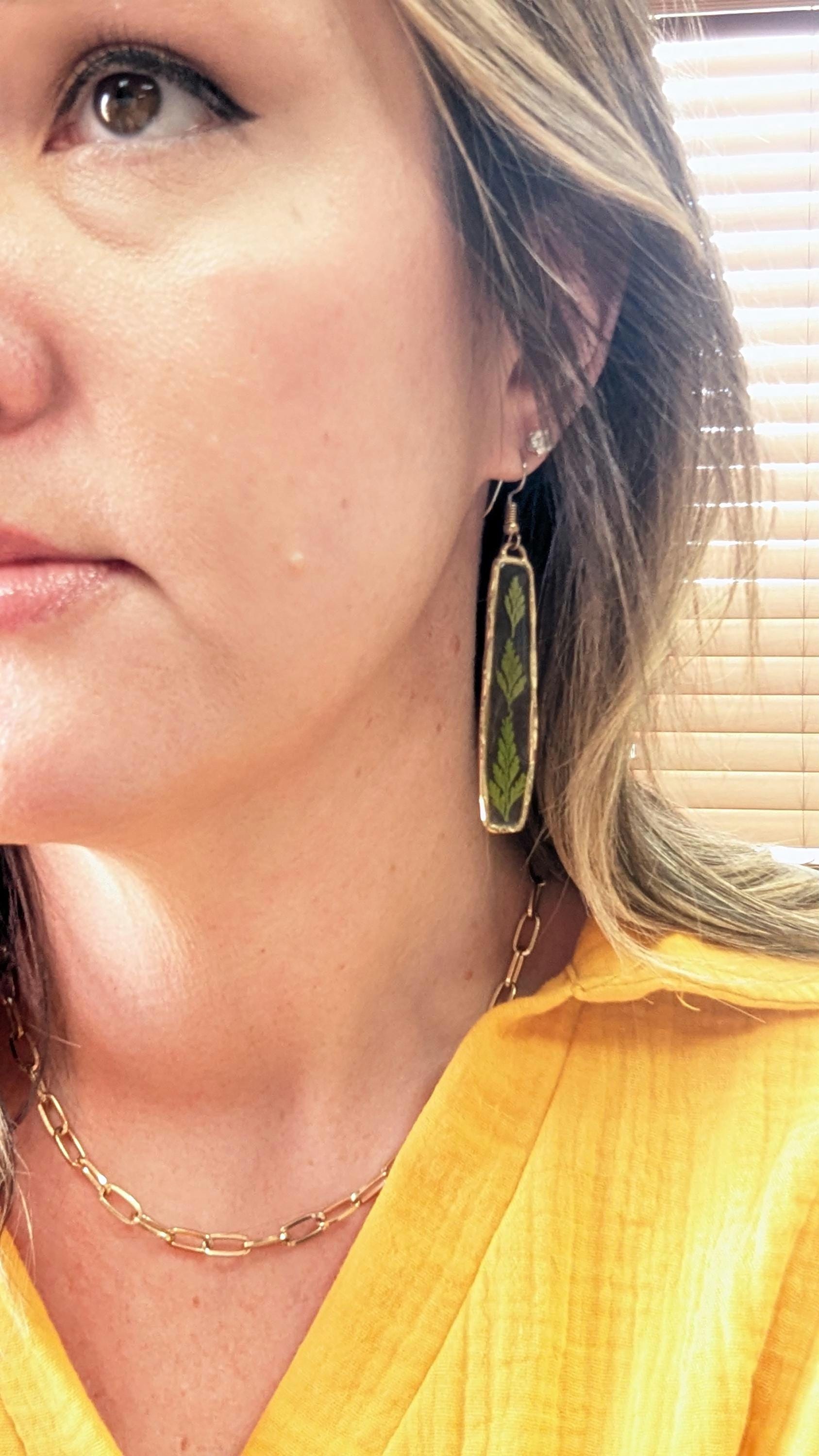 3 Fern Leaves Resin Earrings.