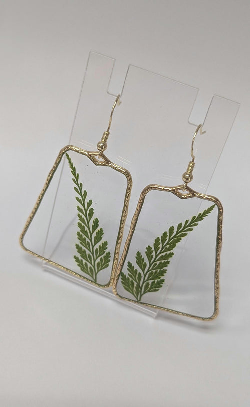 Fern Leaves Resin Earrings.