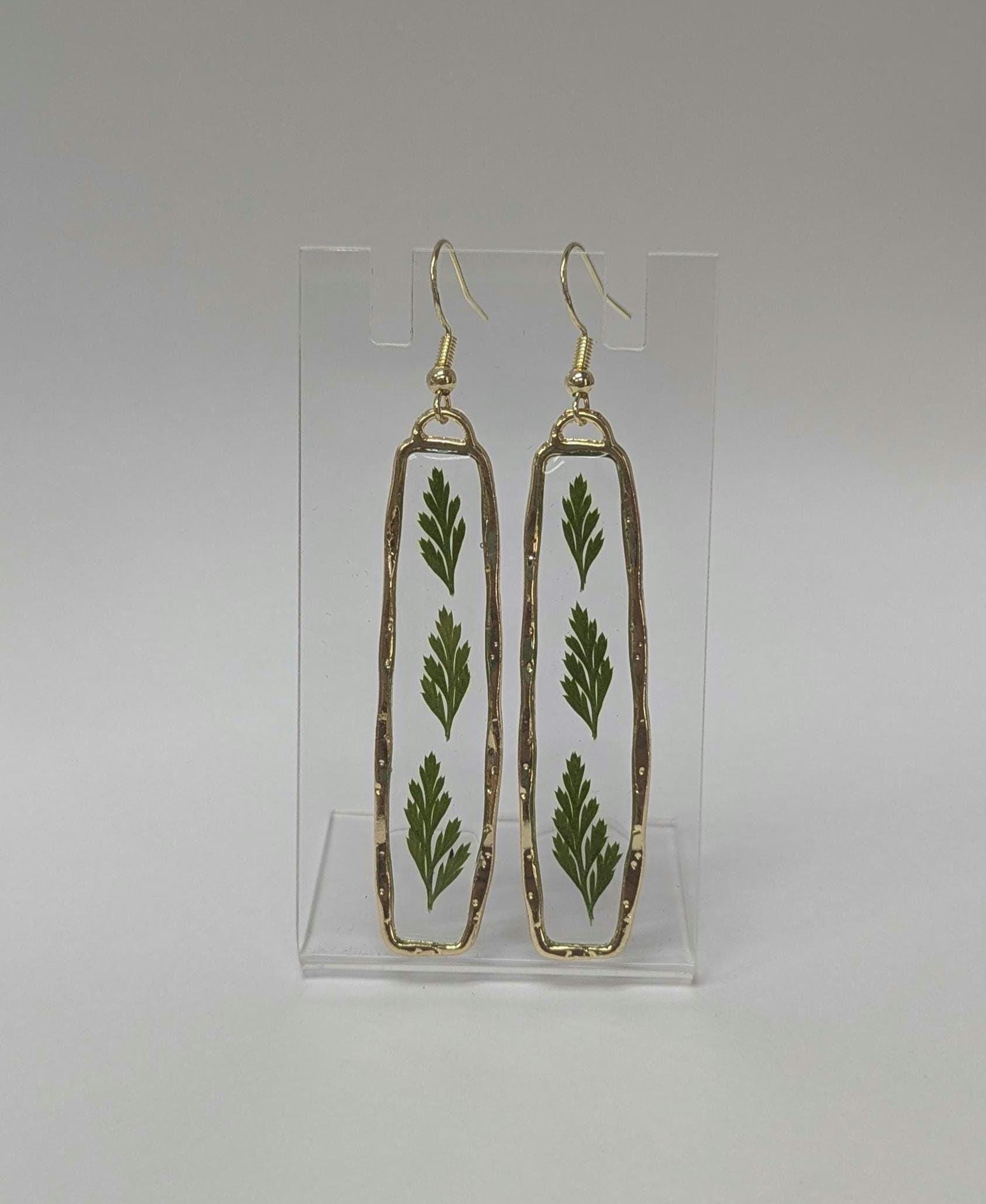 3 Fern Leaves Resin Earrings.