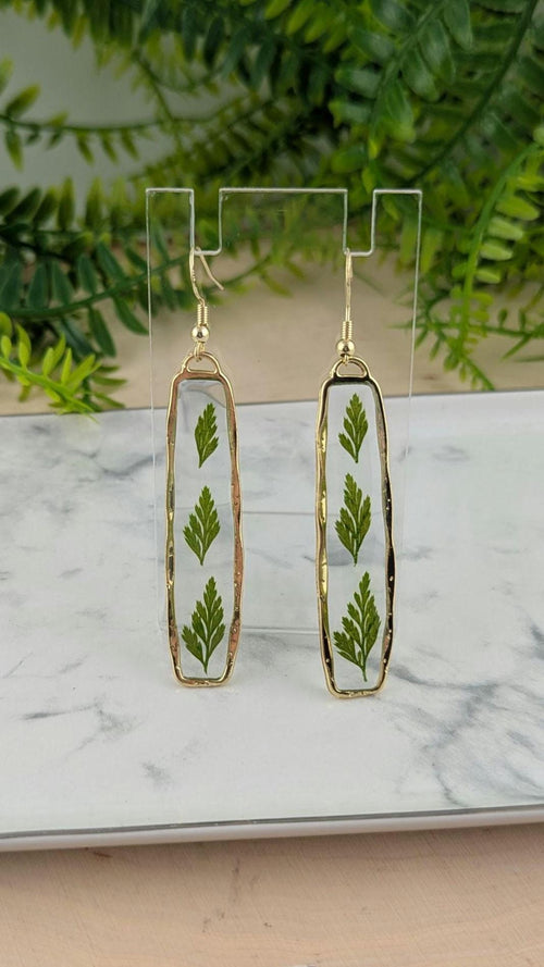 3 Fern Leaves Resin Earrings.