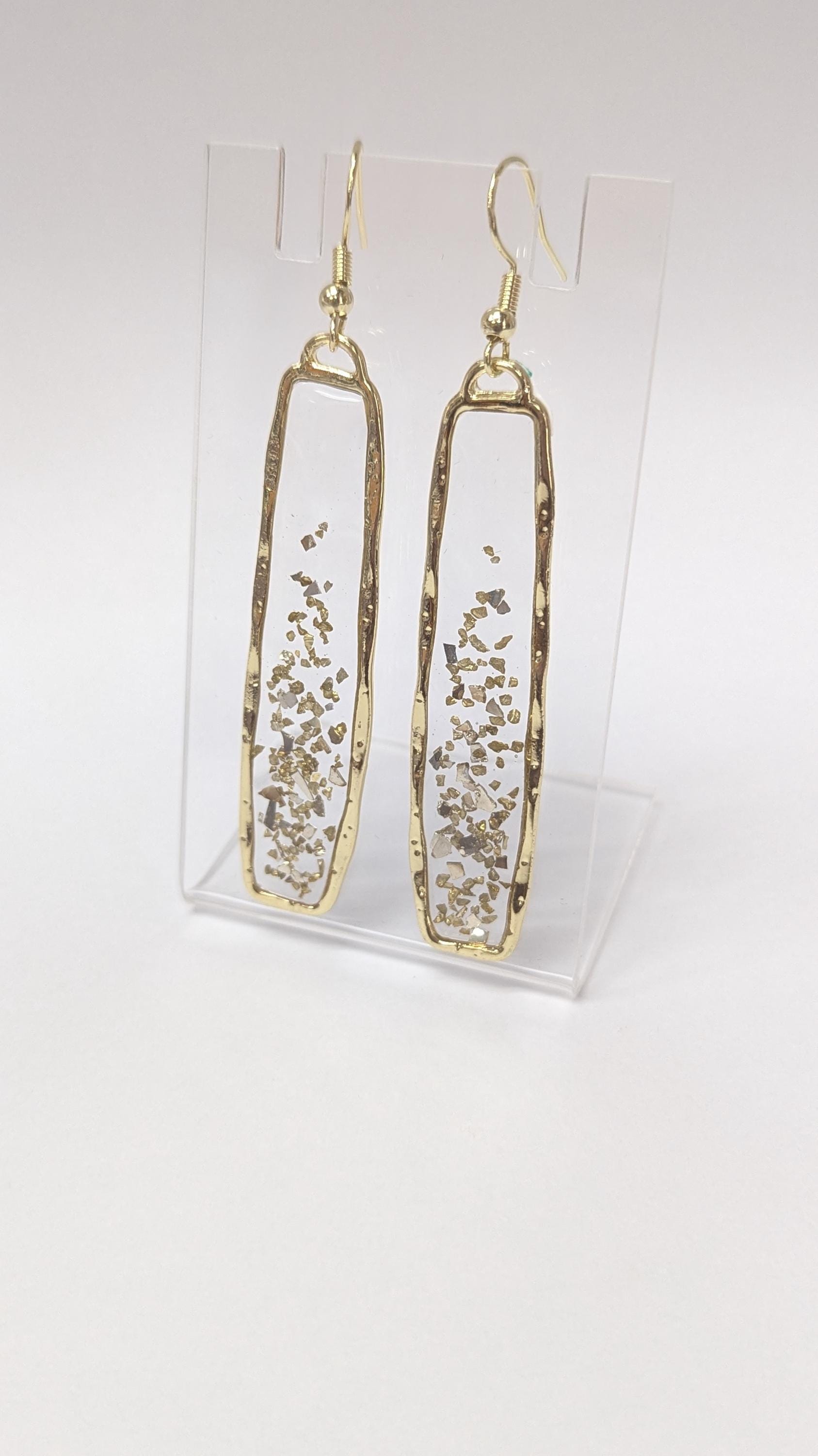 Silver and Gold Confetti Resin Earrings