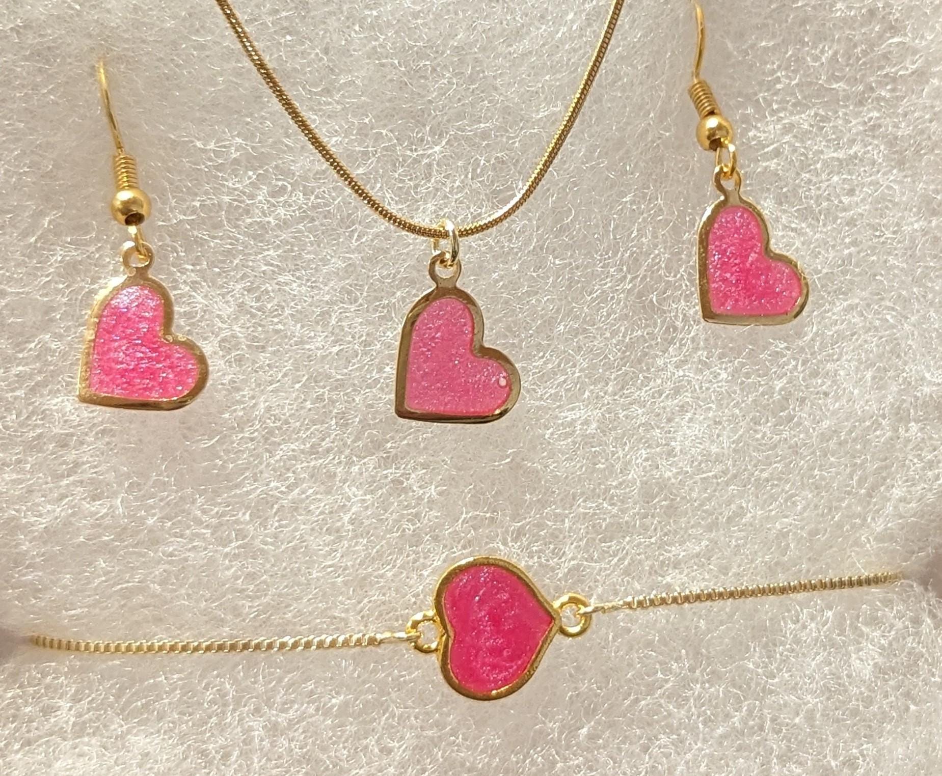 Valentine heart resin jewelry set- necklace, earrings and bracelet