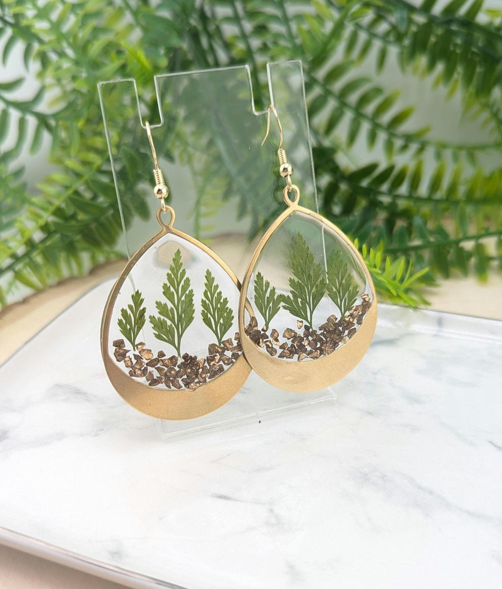 Fern Leaves Resin Earrings.