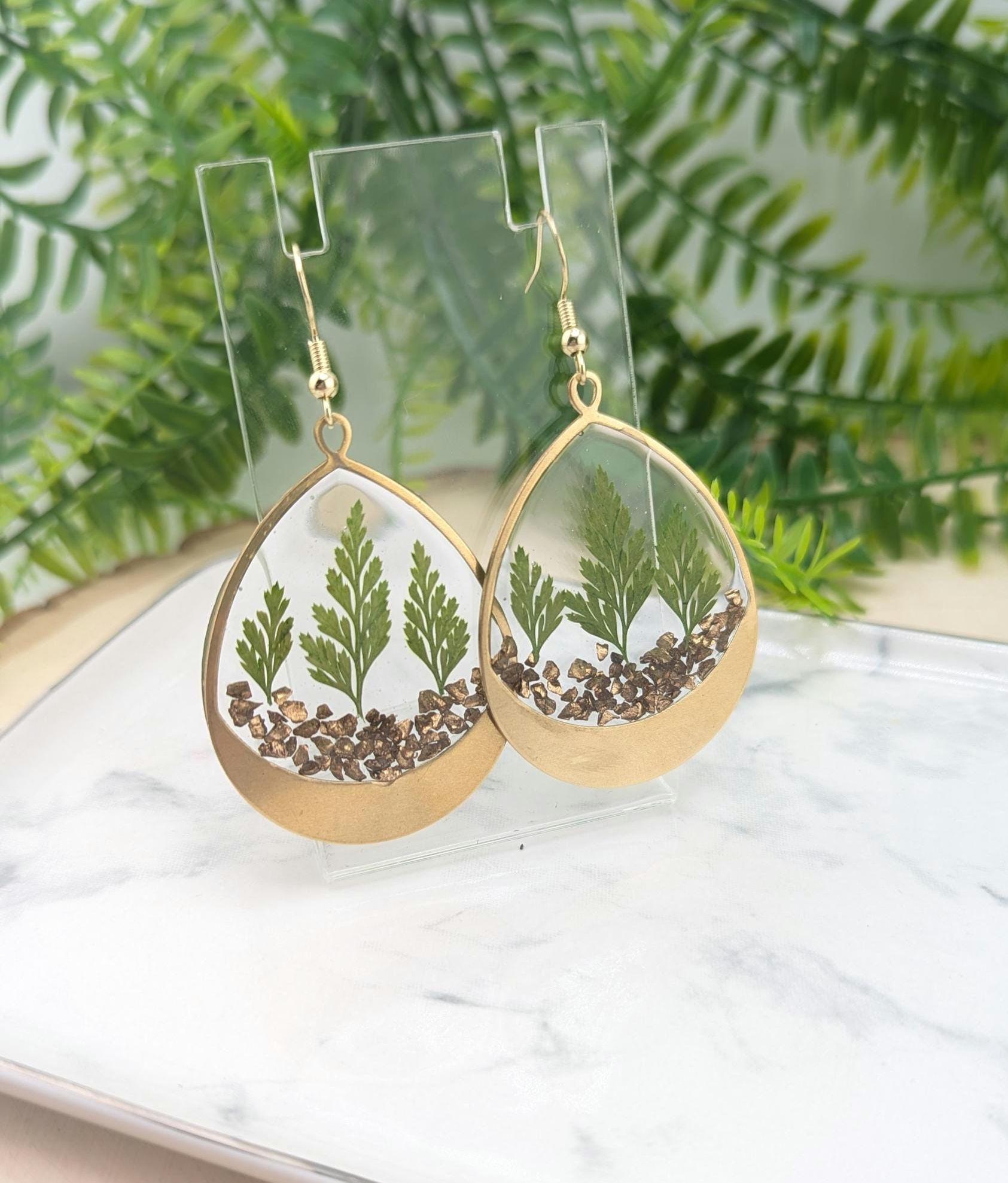Fern Leaves Resin Earrings.