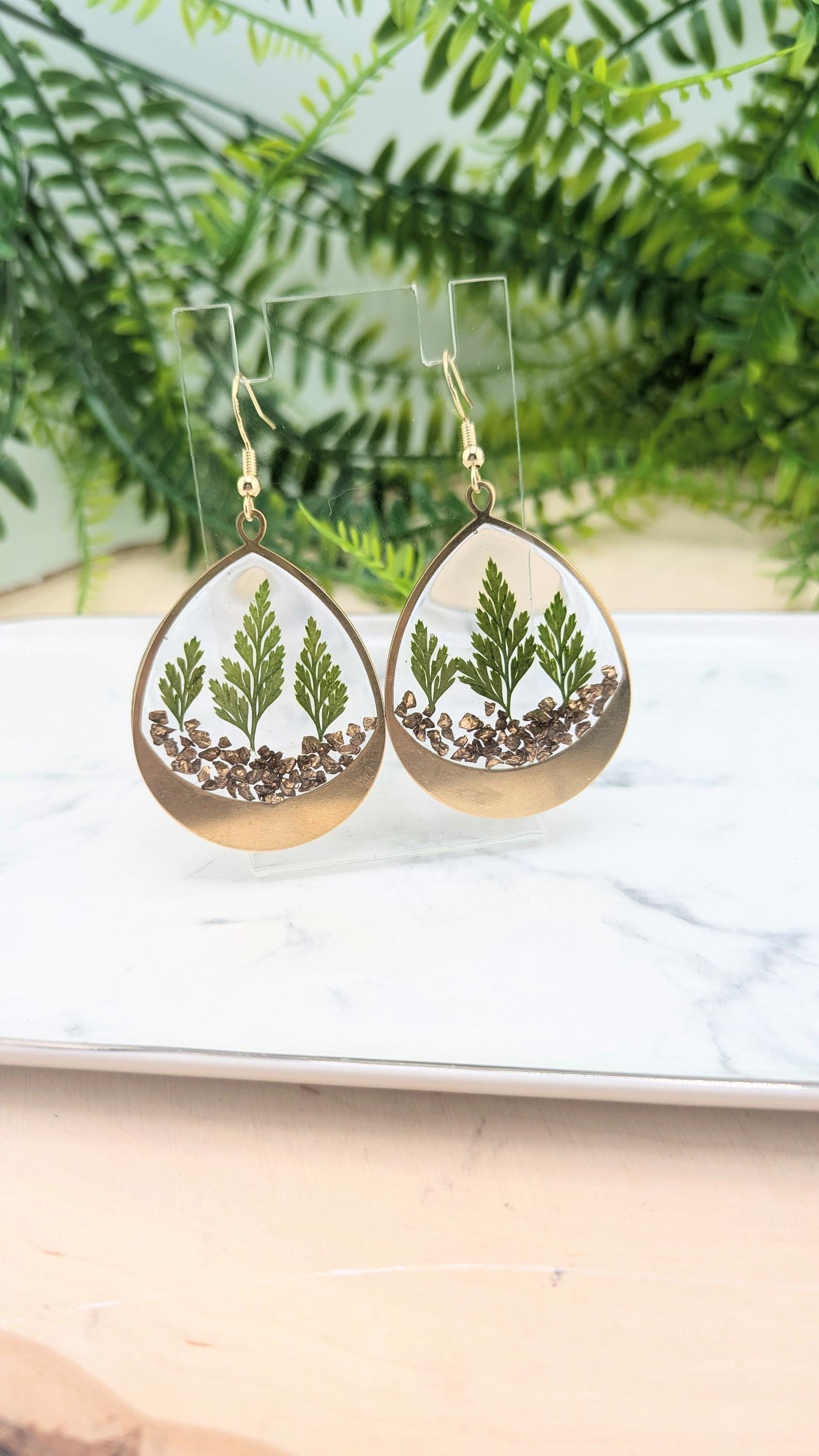 Fern Leaves Resin Earrings.