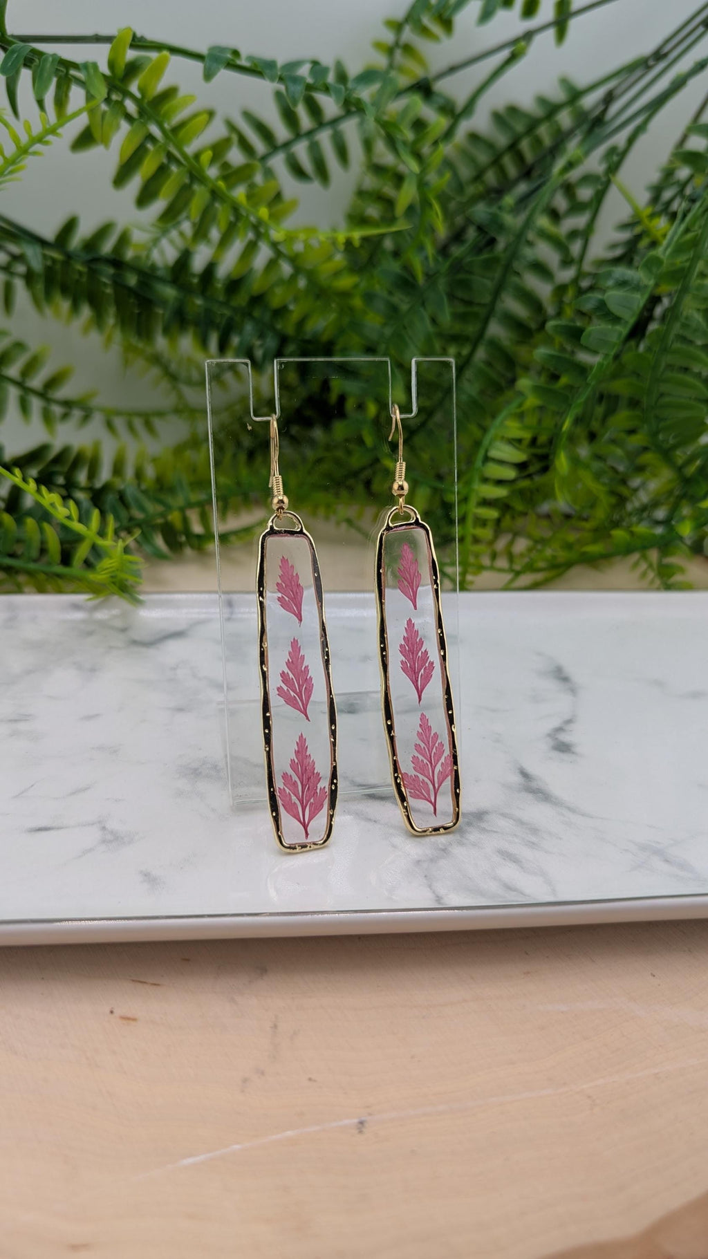 3 Fern Leaves Resin Earrings.