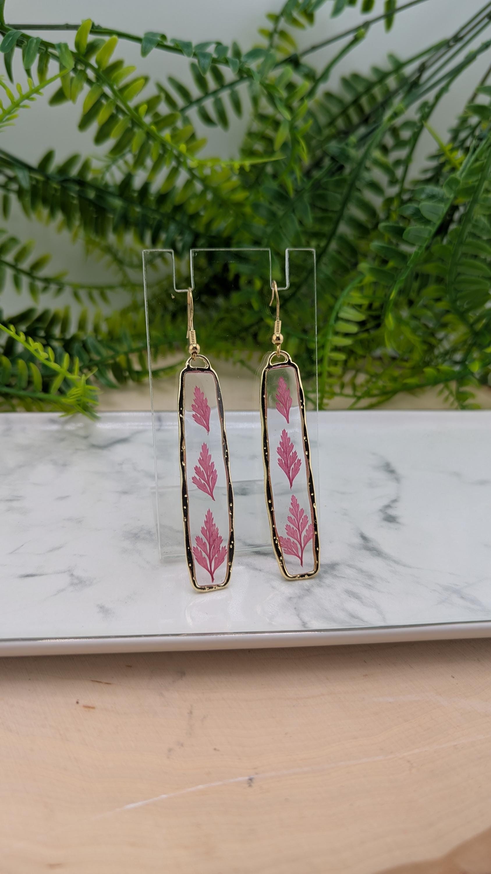 3 Fern Leaves Resin Earrings.
