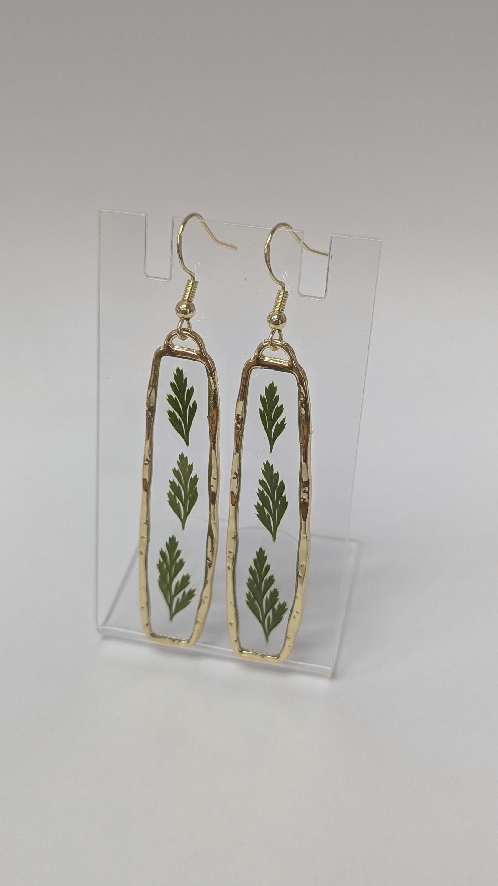 3 Fern Leaves Resin Earrings.