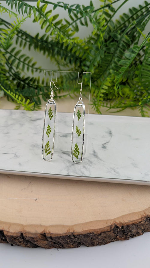 3 Fern Leaves Resin Earrings.