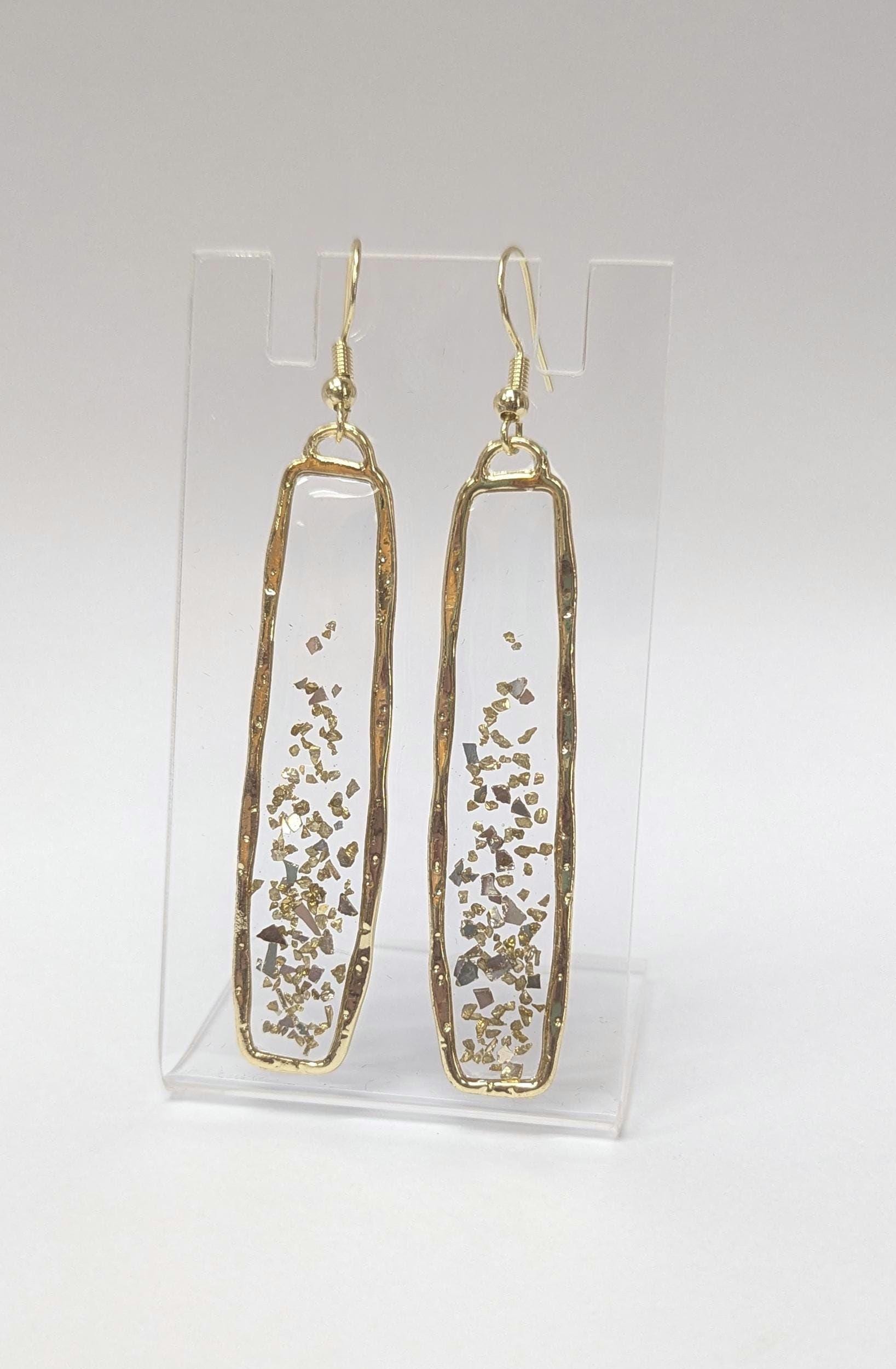 Silver and Gold Confetti Resin Earrings