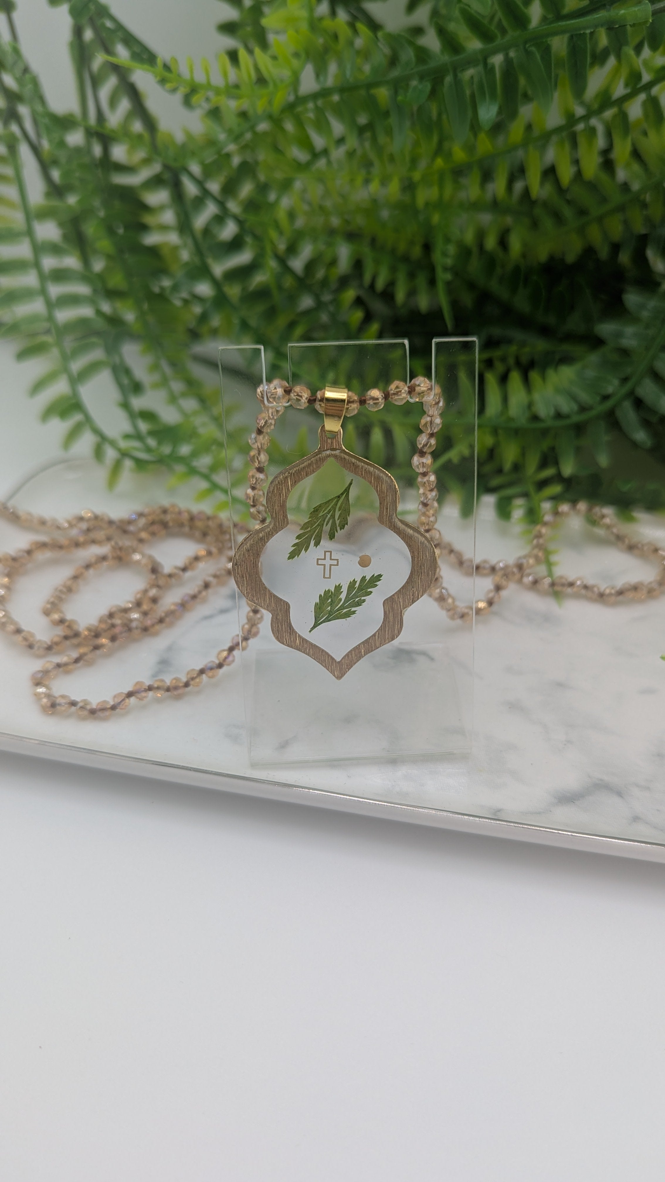 Fern leaf with Mustard Seed and Cross necklace