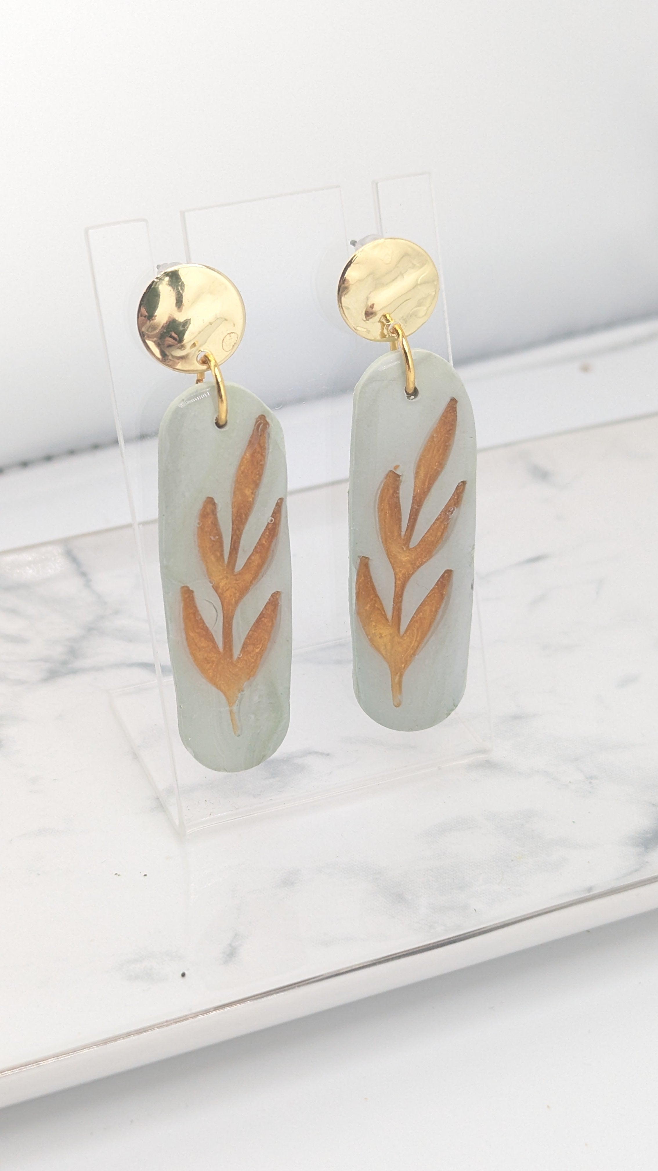 Golden Leaf polymer clay earrings