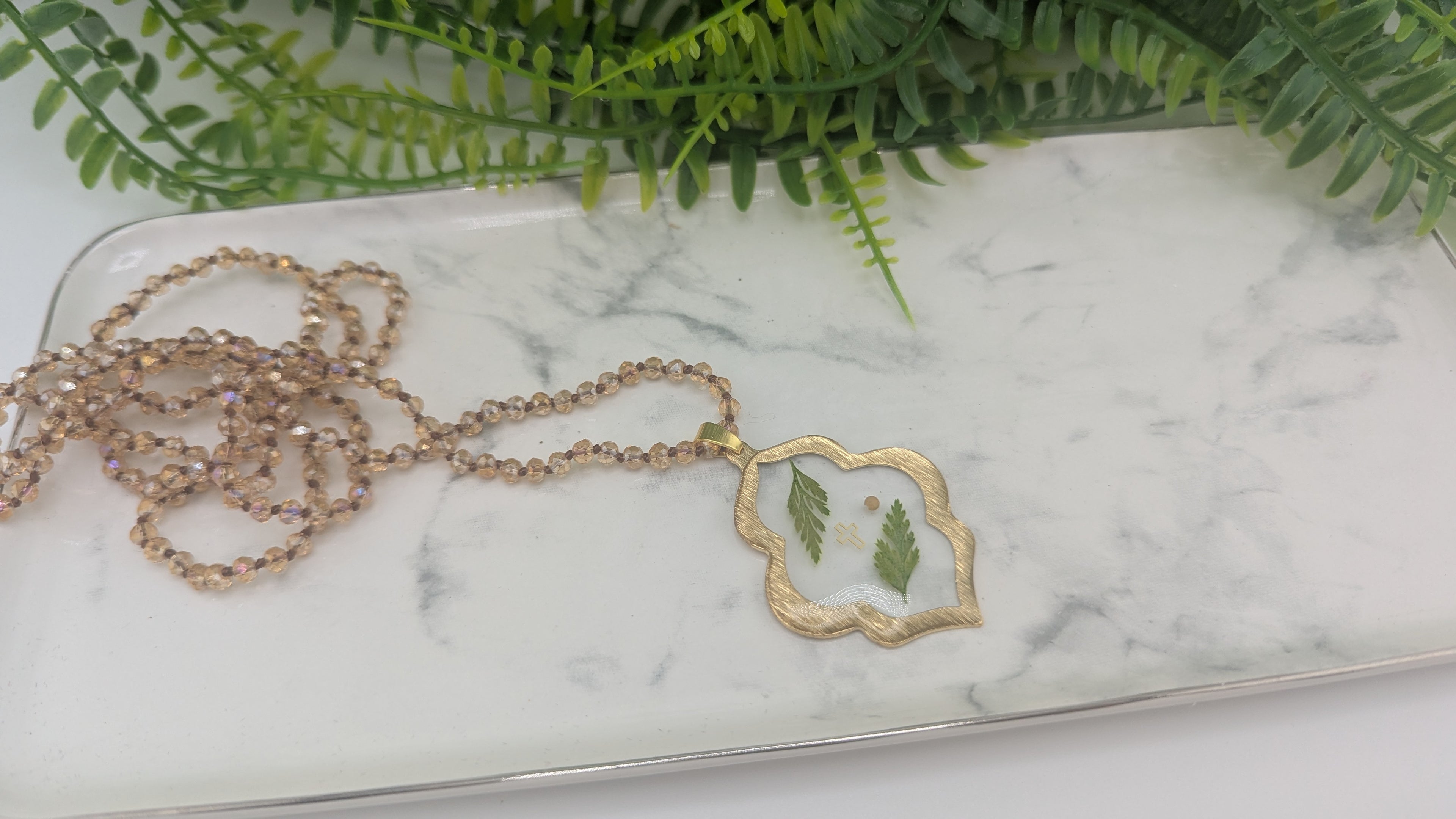 Fern leaf with Mustard Seed and Cross necklace