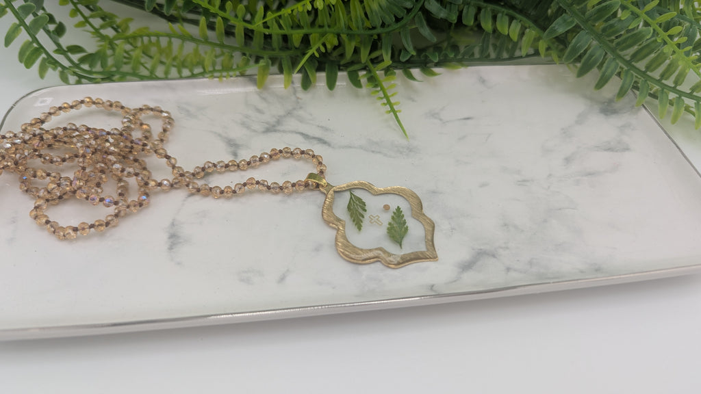 Fern leaf with Mustard Seed and Cross necklace